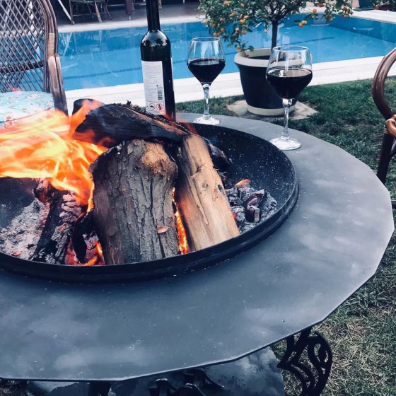 Mayon model outdoor fire pit with wood storage – luxury BBQ and grill fireplace for patio and garden