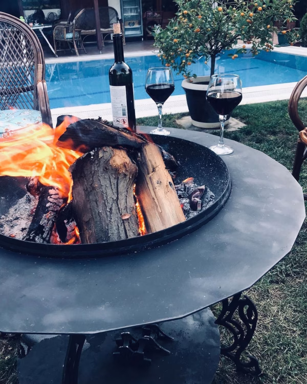 Mayon model outdoor fire pit with wood storage – luxury BBQ and grill fireplace for patio and garden