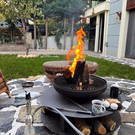 Fumolio Fuji fire pit – outdoor BBQ and fireplace in boutique patio setting