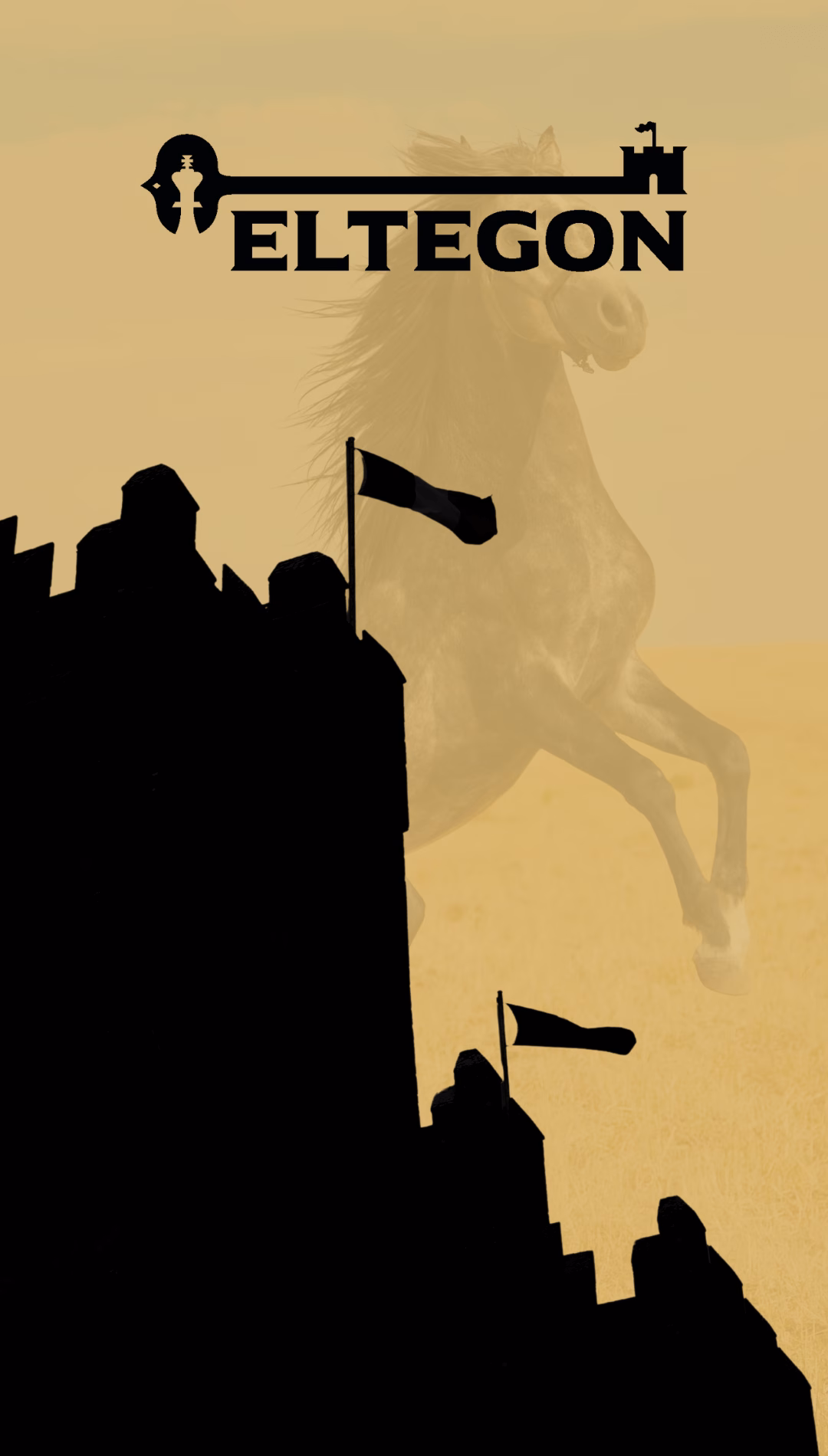 Eltegon logo with horse and castle silhouette – symbol of courage, strategy, and global production and trade leadership